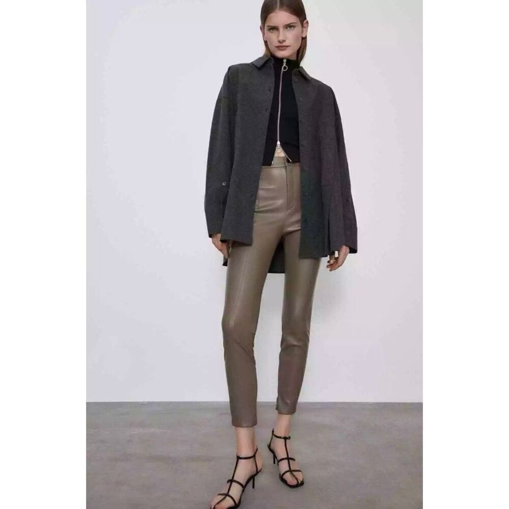 ✨ZARA Faux Leather Legging in Light Brown Sz Large✨